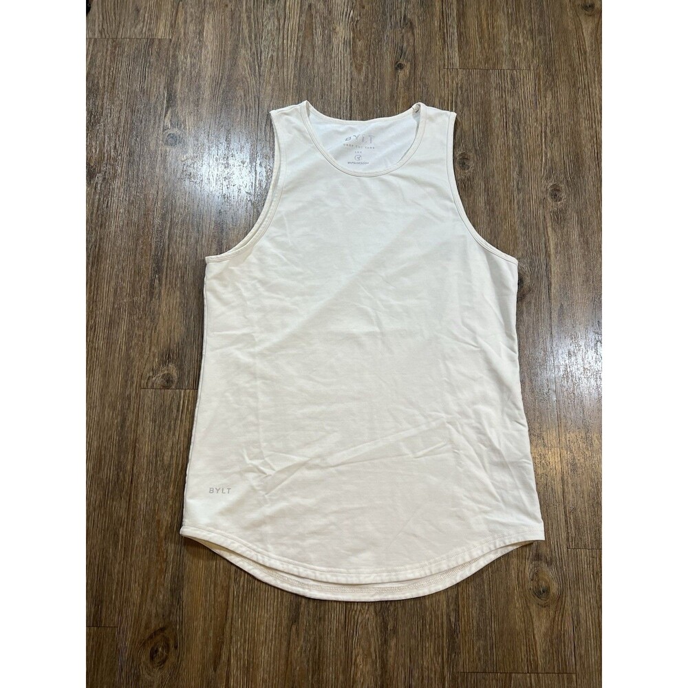 BYLT Men Drop Cut Tank Lux Size M Ivory Sleeveless Muscle Stretch Athletic Shirt